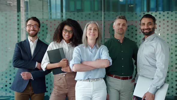 Happy Diverse Business People Team Standing in Office Group Portrait