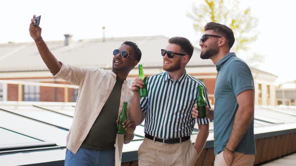 Men Drinking Beer and Taking Selfie By Smartphone