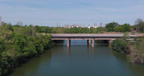 Aerial view of the buffalo Bayou in Houston,  Texas.