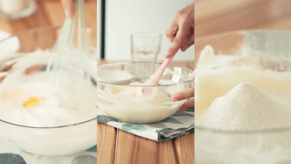 A Woman Mixing Egg Whites, Yolks and Flour To Make a Dough.