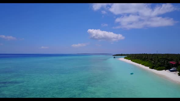 Aerial above abstract of marine sea view beach adventure by transparent ocean and bright sandy backg