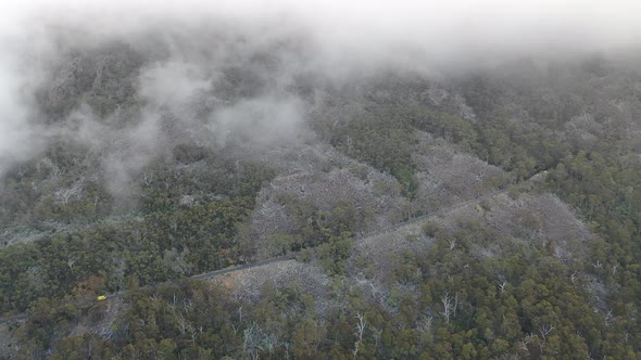 Fog and Mist above Mt Wellington (Kunanyi), Hobart, Tasmania Aerial Drone 4K