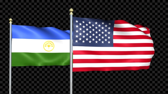 Bashkortostan And United States Two Countries Flags Waving