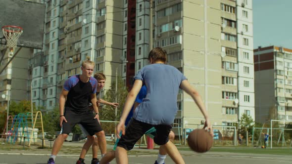 Streetball Guard Stealing a Ball During Outdoor Game