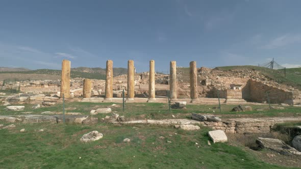 Ancient Ruins and Columns of Hierapolis City in Pamukkale, Turkey