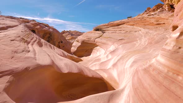 Dry Gorge With Smooth And Wavy Rocks Of Red Canyon