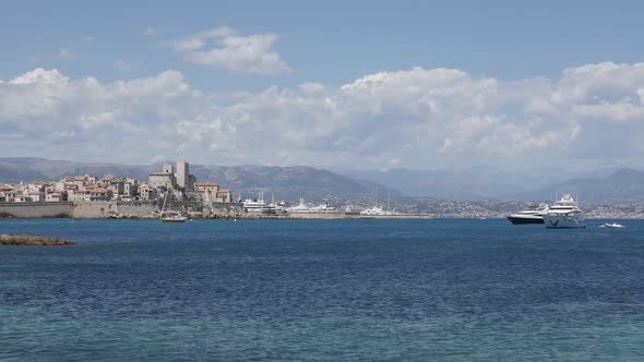 ANTIBES, FRANCE - JULY 2017   Slow motion video of famous  fortified city  on French riviera