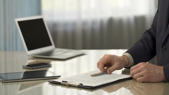 Male Signing Business Agreement, Shaking Hands With Partner, Partnership, Deal