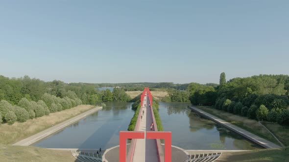 Bridge with Red Arches and Play of Light and Shadow