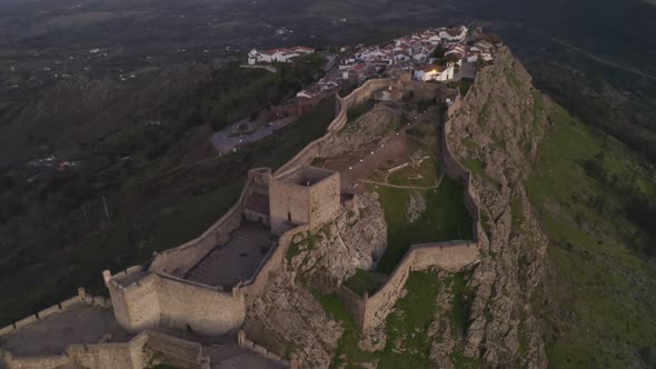 Aerial Drone View of Marvao and The Beautiful Landscape of Serra De Sao Mamede Mountains