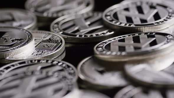 Rotating shot of Bitcoins