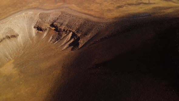 Flying Over Volcanic Canyon on Mars, Exploring Red Planet From a Spaceship