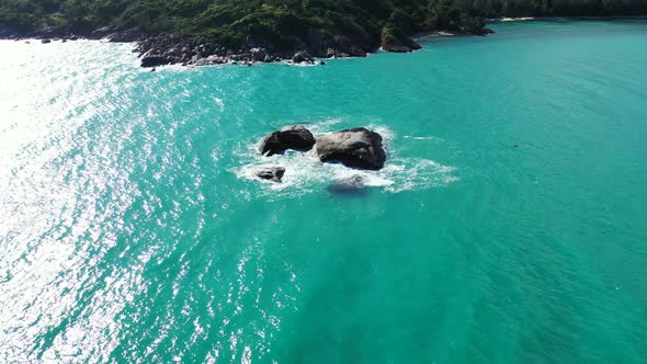 Aerial nature of tropical coastline beach time by shallow lagoon and bright sand background of a day