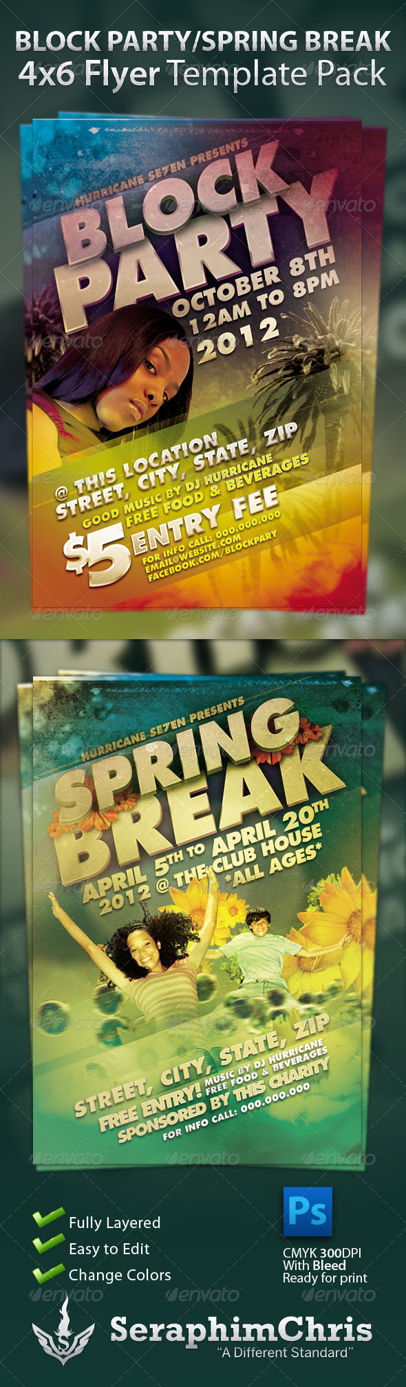 Block Party and Spring Break Flyer Template Pack