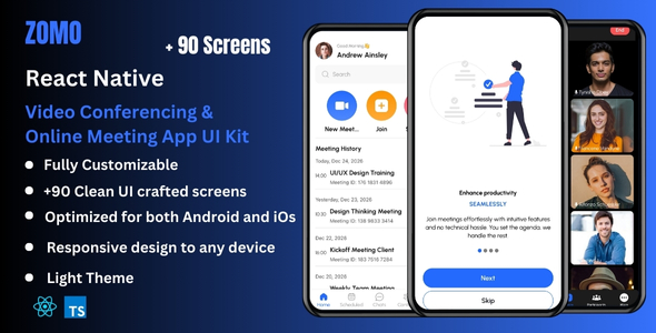 Zomo - Video Conferencing & Online Meeting React Native CLI App UI Kit