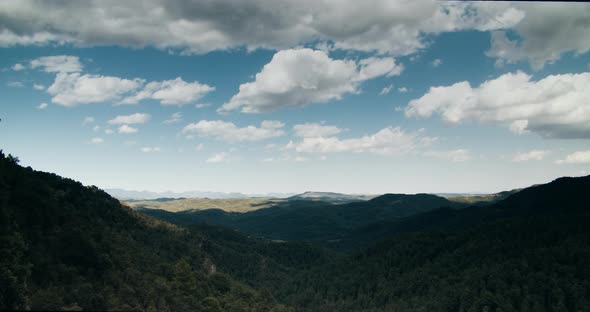 Cloudy sky timelapse on mountain journey at summer. Fast moving clouds on sky