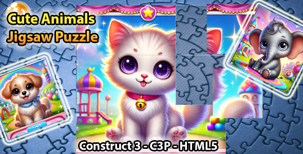 Cute Animals Jigsaw Puzzle Game (Construct 3 | C3P | HTML5)
