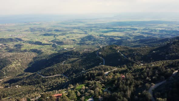 Aerial landscape of Kyrenia mountains and Mesaoria plain, Cyprus