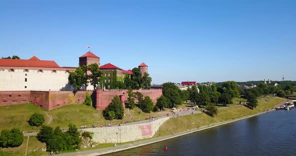 Aerial View of Wawel Castle and Vistula River Krakow, Poland