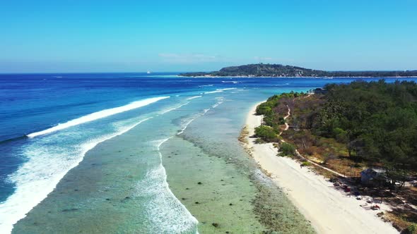 Aerial above landscape of tropical bay beach time by clear sea and white sand background of journey 