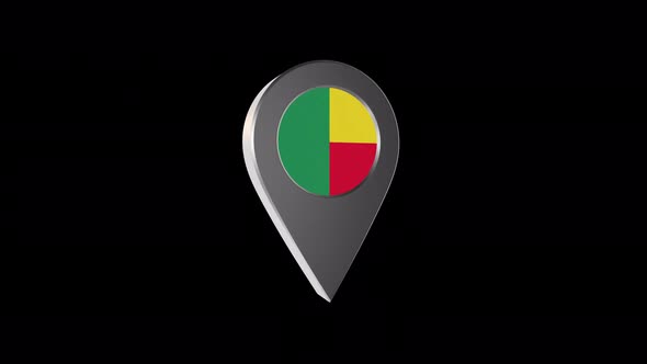 3d Animation Map Navigation Pointer With Benin Flag With Alpha Channel  - 4K