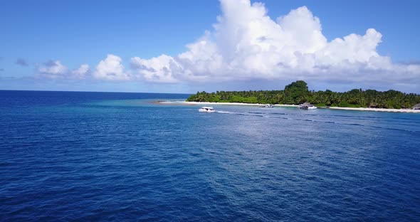 Natural flying island view of a white paradise beach and aqua blue water background in best quality 