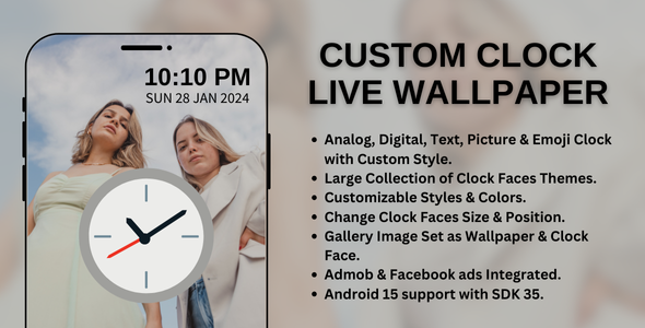 Custom Clock Live Wallpaper | Analog Digital Image Emoji Android