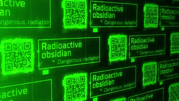 Abstract qr codes and the inscription radioactive obsidian