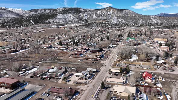 Panaramic Flyover Ridgway Colorado Uncompahgre River San Juan Mountains Businesses Housing Community