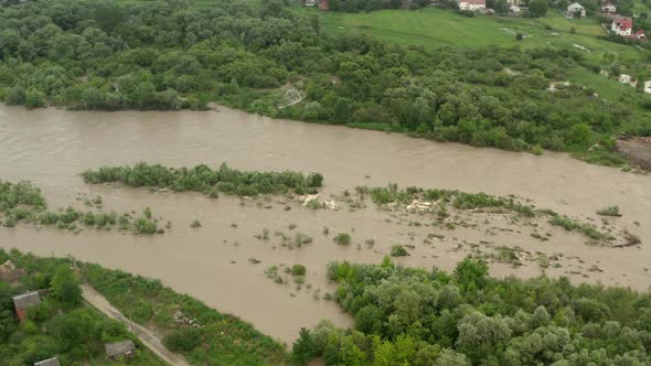 Aerial Drone View. Flooded Fields Depiction of Flooding Mudslide. Suitable for Showing the