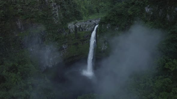 Aerial view of waterfall in Ponta Delgada, Azores, Portugal.