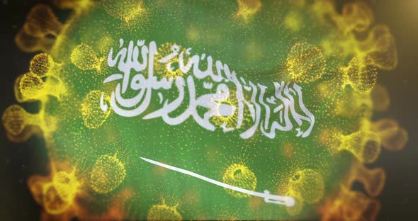 Saudi Arabia Flag With Coronavirus Microbe Centered 4K