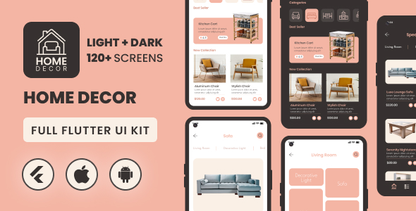 Premium Flutter UI Kit - Home Decor (Light + Dark)
