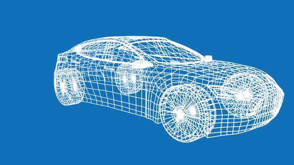 Revolving technical drawing of car