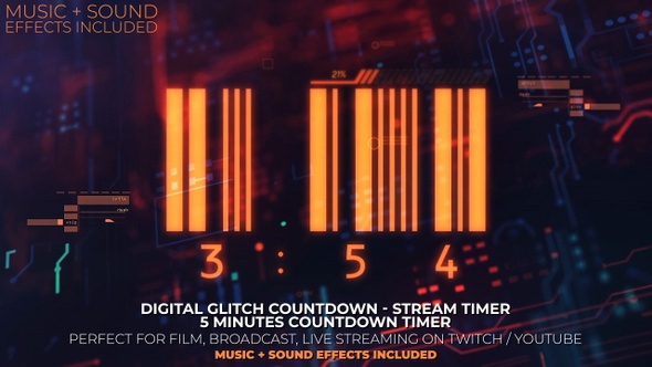 Digital Glitch Countdown 5 Minutes + Music and Sound
