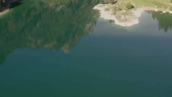 Aerial of beautiful reflective lake