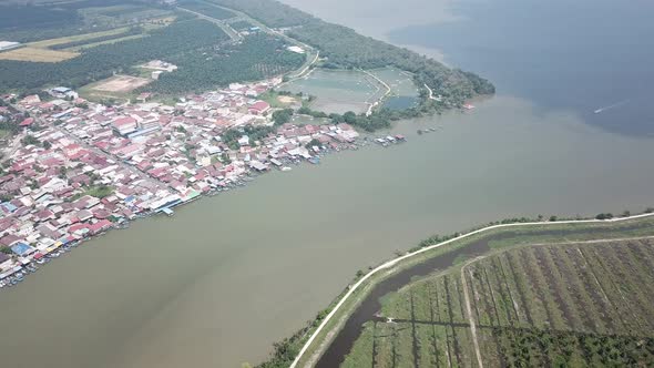 Fishing village near estuary river mouth 