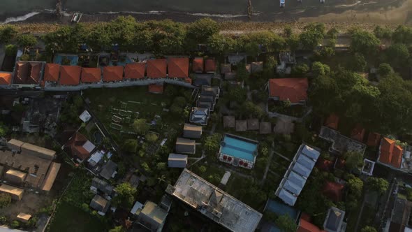 Aerial view of residential neighborhood near the coast, Bali island, Indonesia.