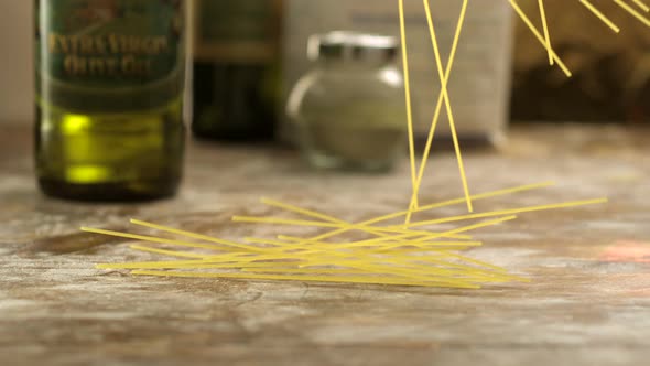 Spaghetti on table, Slow Motion