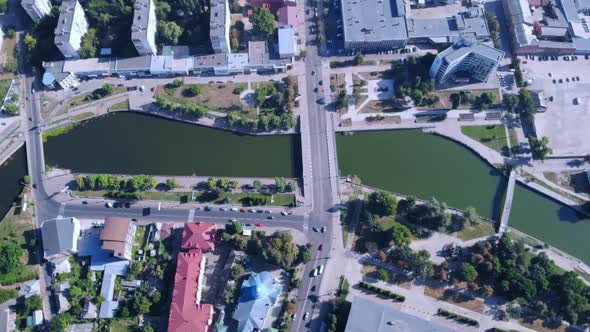 Aerial View on the Industrial City with Polluted Environment