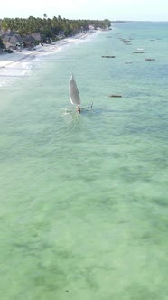 Vertical Video Boats in the Ocean Near the Coast of Zanzibar Tanzania