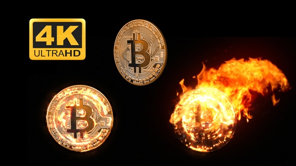 Bitcoin Cryptocurrency Burning in Fire