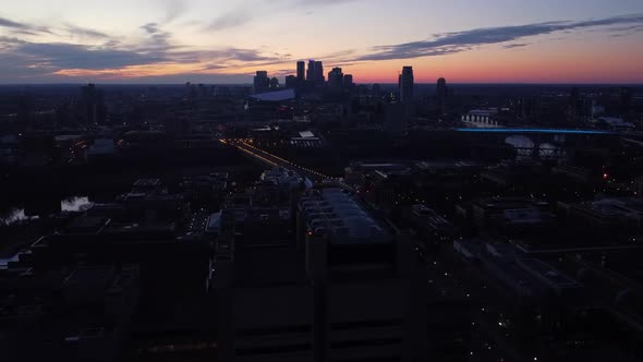 Downtown Minneapolis skyline at dusk