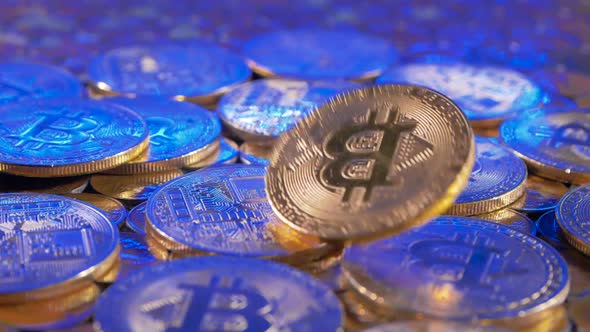 Metal Shining BTC International Coin Spinning on the Bitcoins