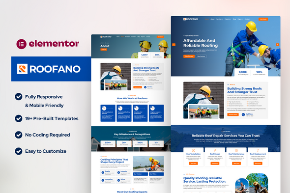 Roofano — Roofing Services Elementor Template Kit