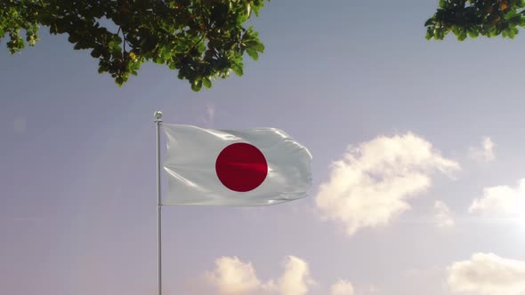 Japan Flag With  Modern City 