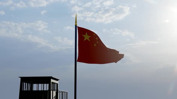 Soldier Guarding the Border Under the Chinese Flag