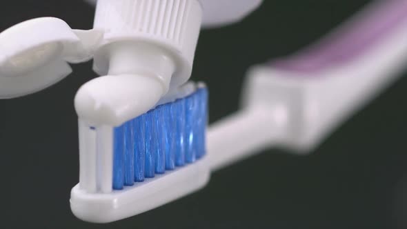 Toothbrush paste on toothbrush, Slow Motion