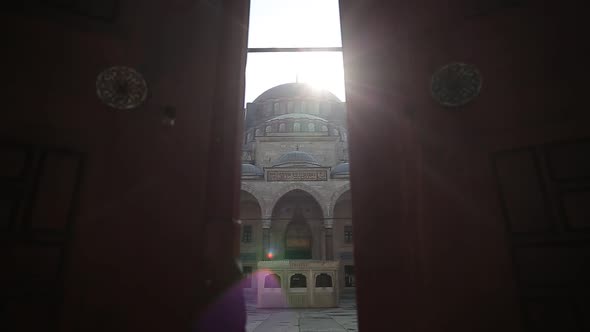 Ottoman Mosque Minarets And Big Hall Sunset