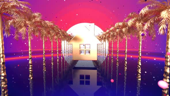 3D motion design of a paradise background with a house